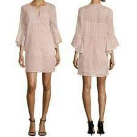 BCBG MaxAzria Catier Pink Lace Slip Shift Dress w Bell Sleeves Size M Like New - Picture 2 of 16